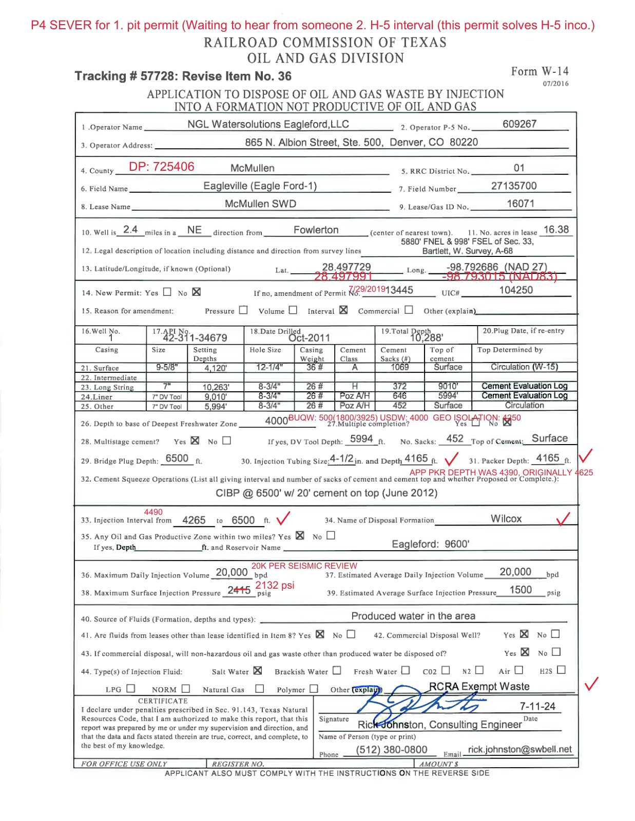 W-14 disposal permit W14-57728, page 1