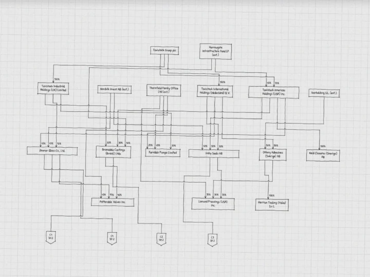 Pen boxes and crossing ownership lines on graph paper, with vignette from the scanner.