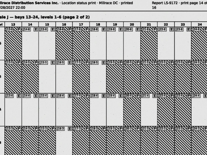 Bays by levels where each hatch pattern is a status defined in a key elsewhere.