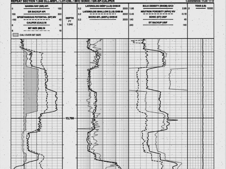 Nine curves over four tracks with backup scales and shaded caliper; the most extreme "read it off the curve" sheet.